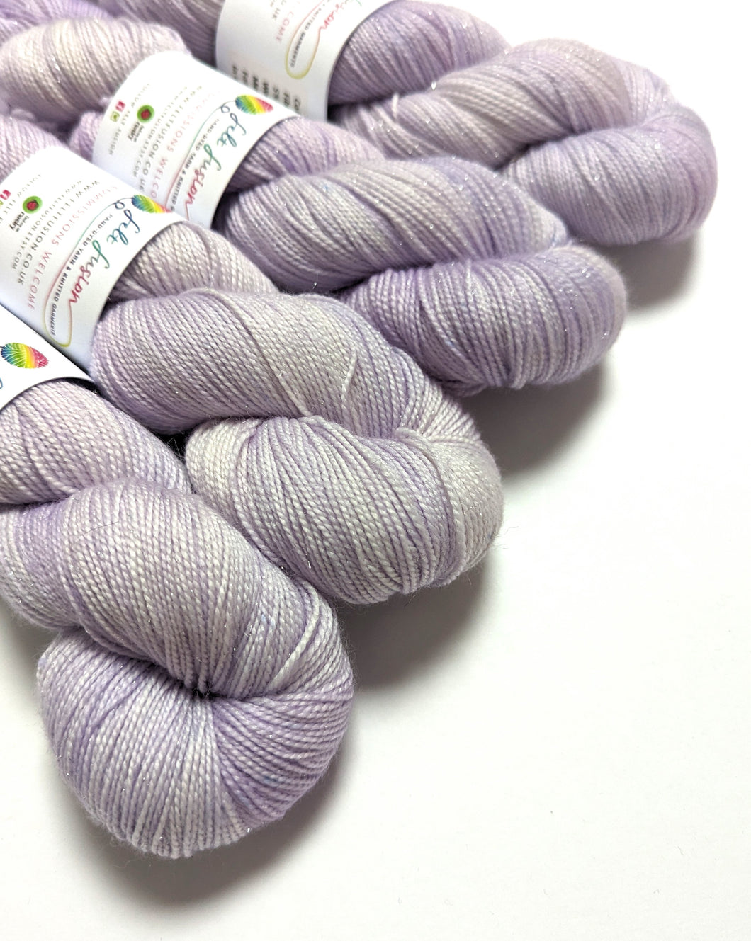 Lilac on superwash merino/nylon/sparkle sock yarn.