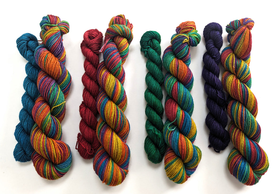Rainbow sock set, on yak sock yarn.