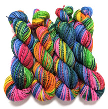 Load image into Gallery viewer, India on high twist superwash merino/nylon &quot;Zebra&quot; sock yarn.
