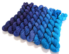 Load image into Gallery viewer, Blue - purple gradient mini skeins. 8 x 20g.
