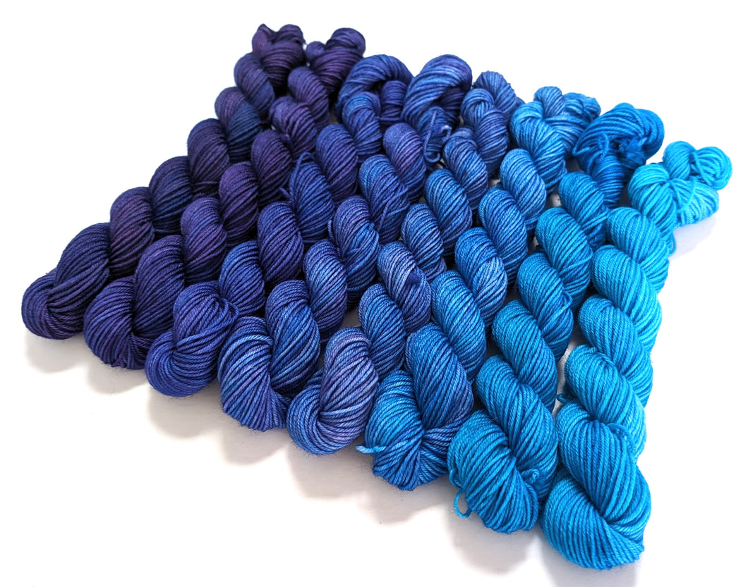 Blue - purple gradient mini skeins. 8 x 20g.