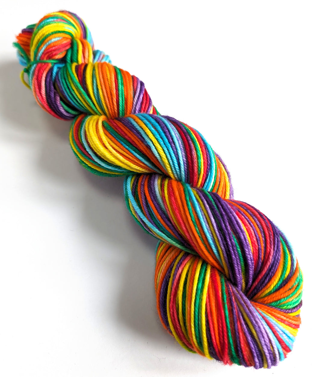 Rainbow on superwash merino/cashmere/nylon DK yarn.