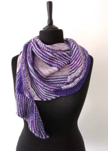 Load image into Gallery viewer, Hand knitted purple and grey shawl freeshipping - Felt Fusion
