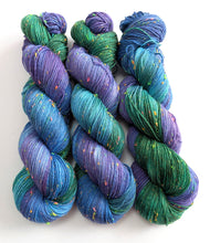 Load image into Gallery viewer, Frankenskein on neon neps and sparkle 4ply yarn.
