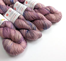Load image into Gallery viewer, Lavender Splash on baby camel/silk 4ply/fingering weight yarn.
