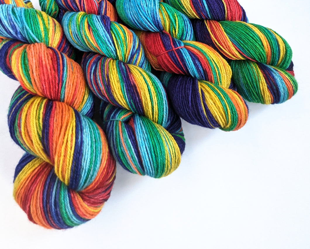 Rainbow on cormo/silk 4ply/fingering weight.