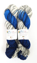 Load image into Gallery viewer, Blue Amanita on high twist superwash merino/nylon &quot;Zebra&quot; sock yarn.
