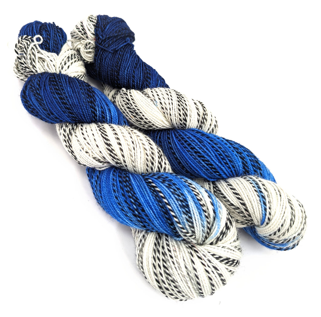 Blue Amanita on high twist superwash merino/nylon 