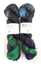 Load image into Gallery viewer, Bellatrix on superwash Merino/nylon/sparkle sock yarn.
