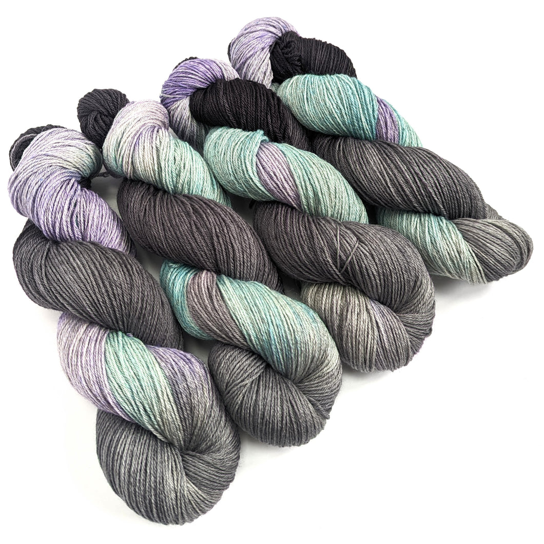 Creepy and Kooky on cormo/silk 4ply/fingering weight.