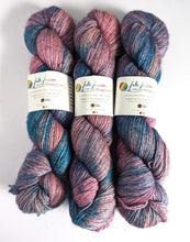 Load image into Gallery viewer, Pink and blue superwash merino/silk/yak 4ply singles. 120g.
