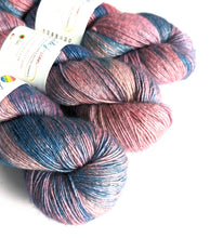 Load image into Gallery viewer, Pink and blue superwash merino/silk/yak 4ply singles. 120g.
