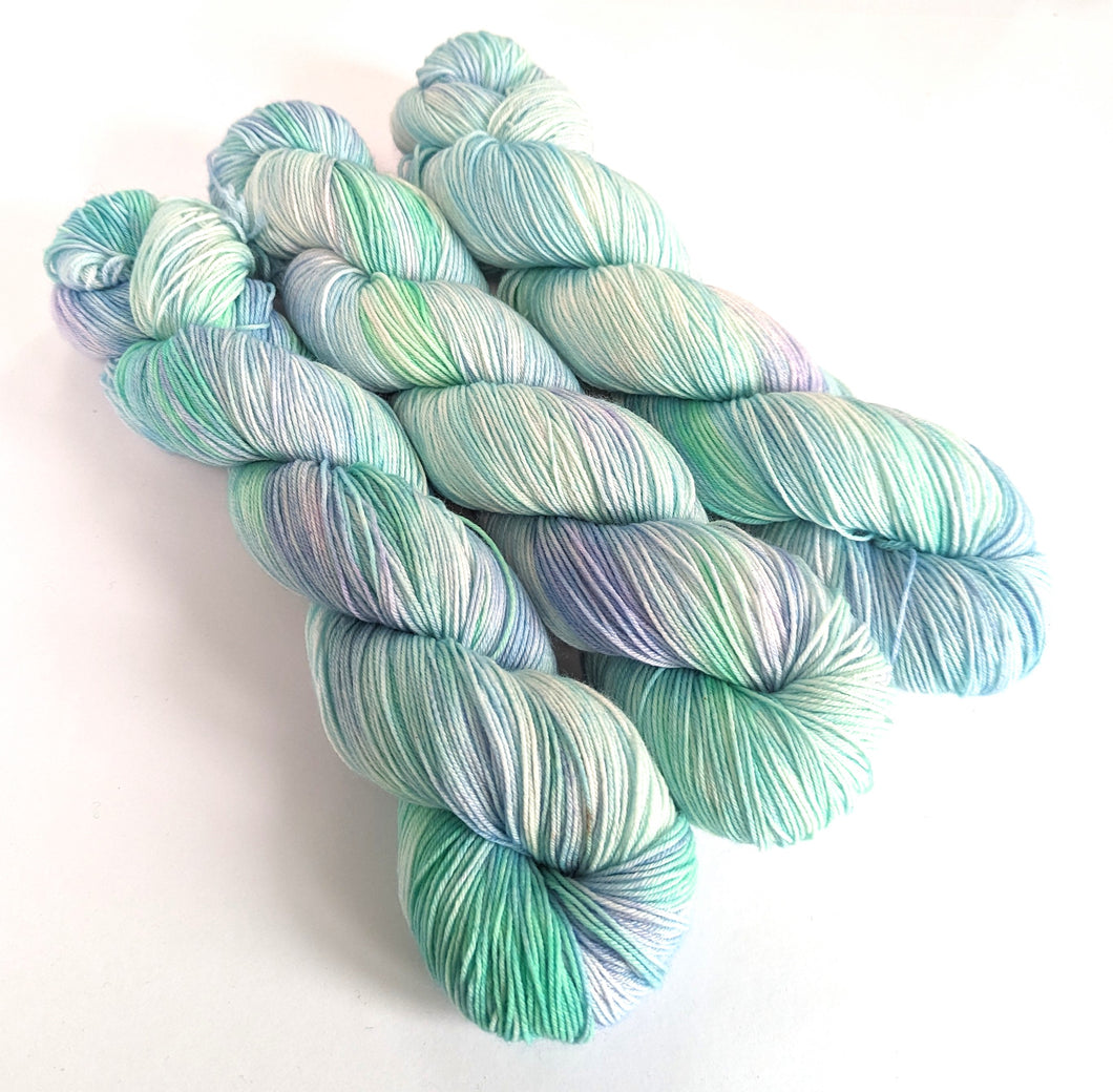 Sea Foam on superwash merino/nylon sock yarn.