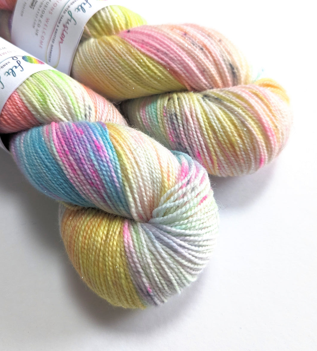 Fairy Dust on superwash Merino/nylon/sparkle sock yarn.