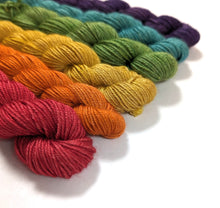 Load image into Gallery viewer, Rainbow mini skeins on baby camel/silk 4ply. Set of 6.
