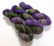 Load image into Gallery viewer, Witchy Woman hand dyed on superwash Merino/nylon/sparkle sock yarn.
