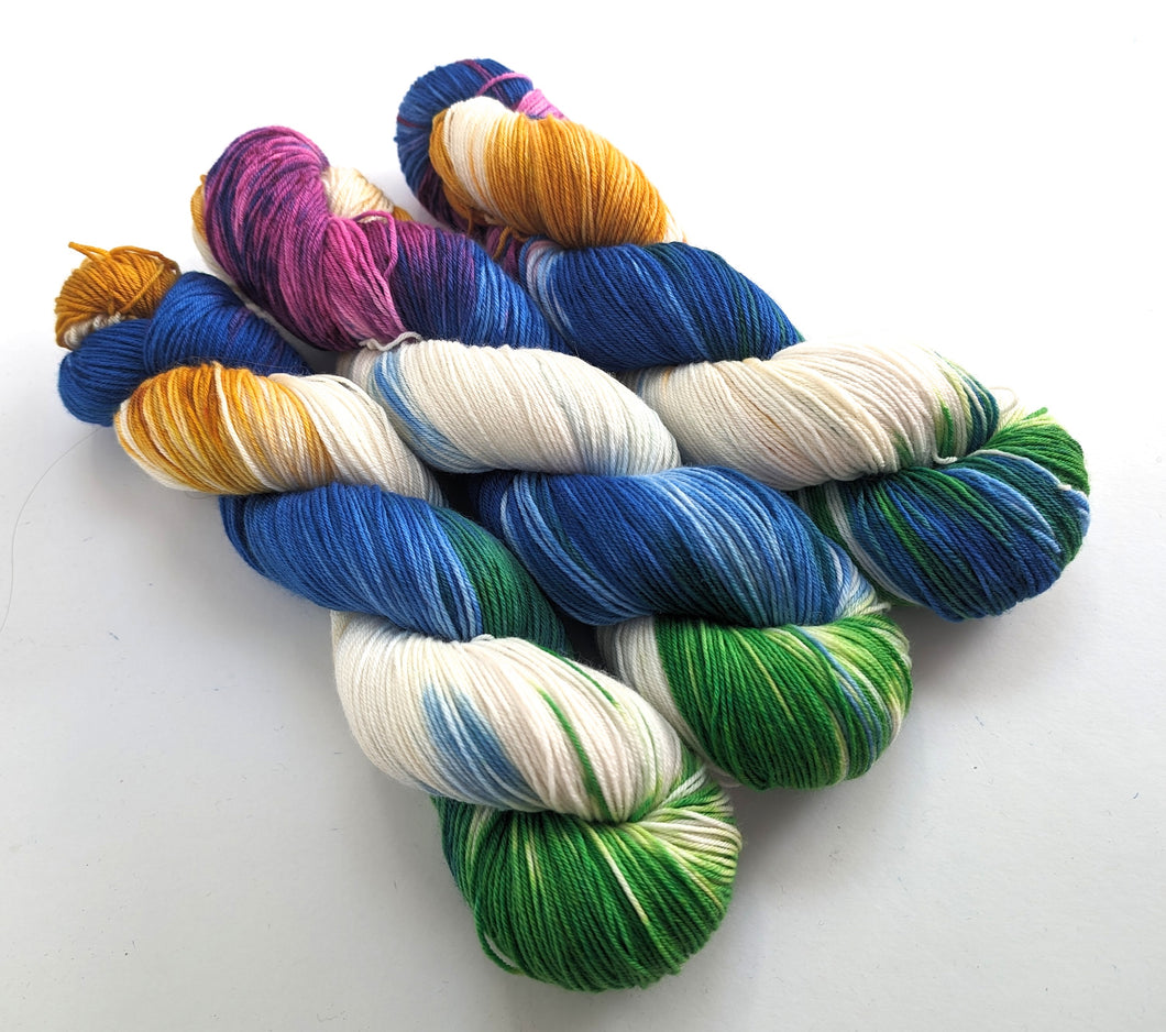 Bedknobs and Broomsticks, on superwash merino/nylon sock yarn.