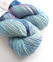 Load image into Gallery viewer, Blues and Pinks, on superwash merino/nylon sock yarn.
