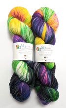 Load image into Gallery viewer, Cat People on a Superwash Merino/Nylon/Sparkle sock yarn.
