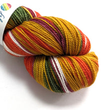 Load image into Gallery viewer, Winter Warmer on superwash Merino/nylon/sparkle sock yarn.
