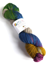 Load image into Gallery viewer, Bedknobs and Broomsticks, hand dyed on superwash merino/yak/nylon sock yarn.
