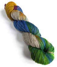 Load image into Gallery viewer, Bedknobs and Broomsticks, hand dyed on superwash merino/yak/nylon sock yarn.

