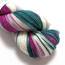 Load image into Gallery viewer, Sugar Plum on superwash merino/nylon/sparkle sock yarn.
