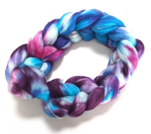 Load image into Gallery viewer, Blues and purples on superwash Polwarth/nylon fibre.
