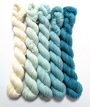 Load image into Gallery viewer, Teal green gradient mini skeins. 5 x 20g.
