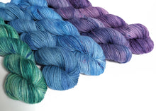 Load image into Gallery viewer, Greens-blues-purples gradient set, choose from sock or DK sets 5 x 50g.
