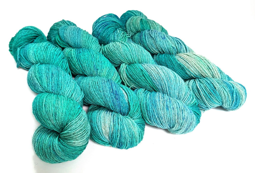 Curative Colours on cormo/silk 4ply/fingering weight.