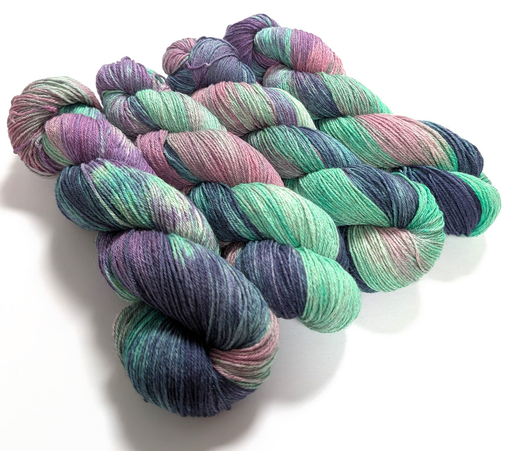 Curative Colours on cormo/silk 4ply/fingering weight.