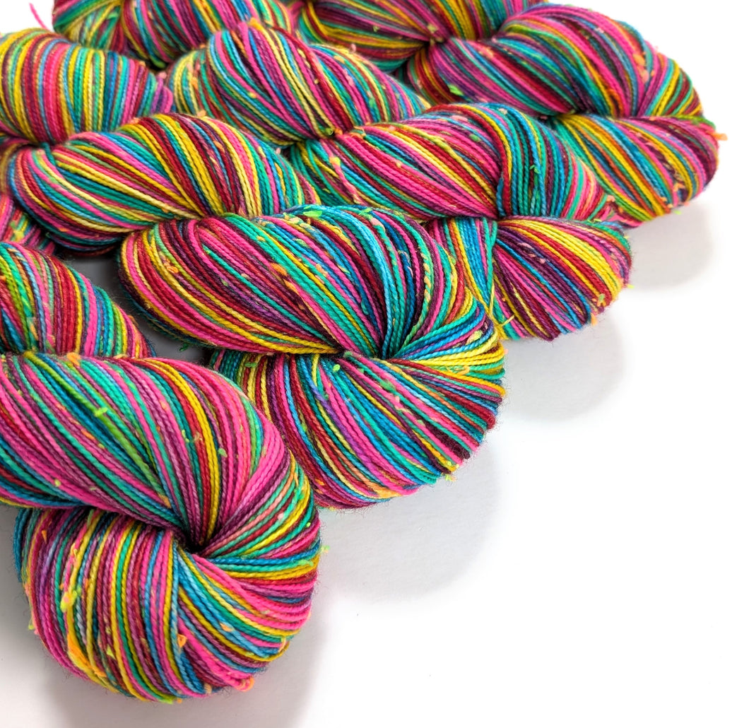 Play That Sax on superwash merino/neon neps 4ply/fingering weight.