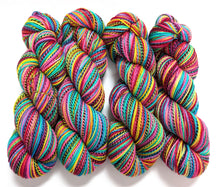 Load image into Gallery viewer, Play That Sax on high twist superwash merino/nylon &quot;Zebra&quot; sock yarn.
