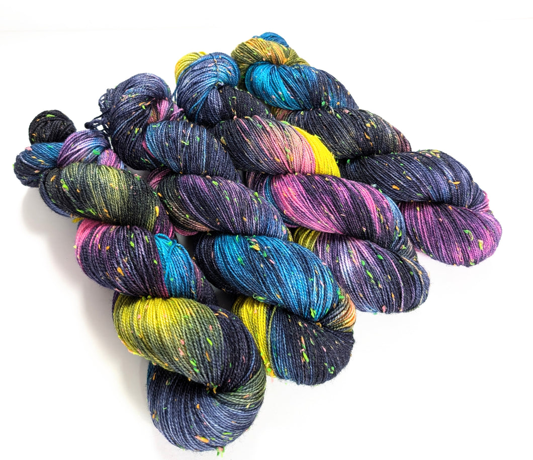 Festivitrees on superwash merino/neon neps 4ply/fingering weight.