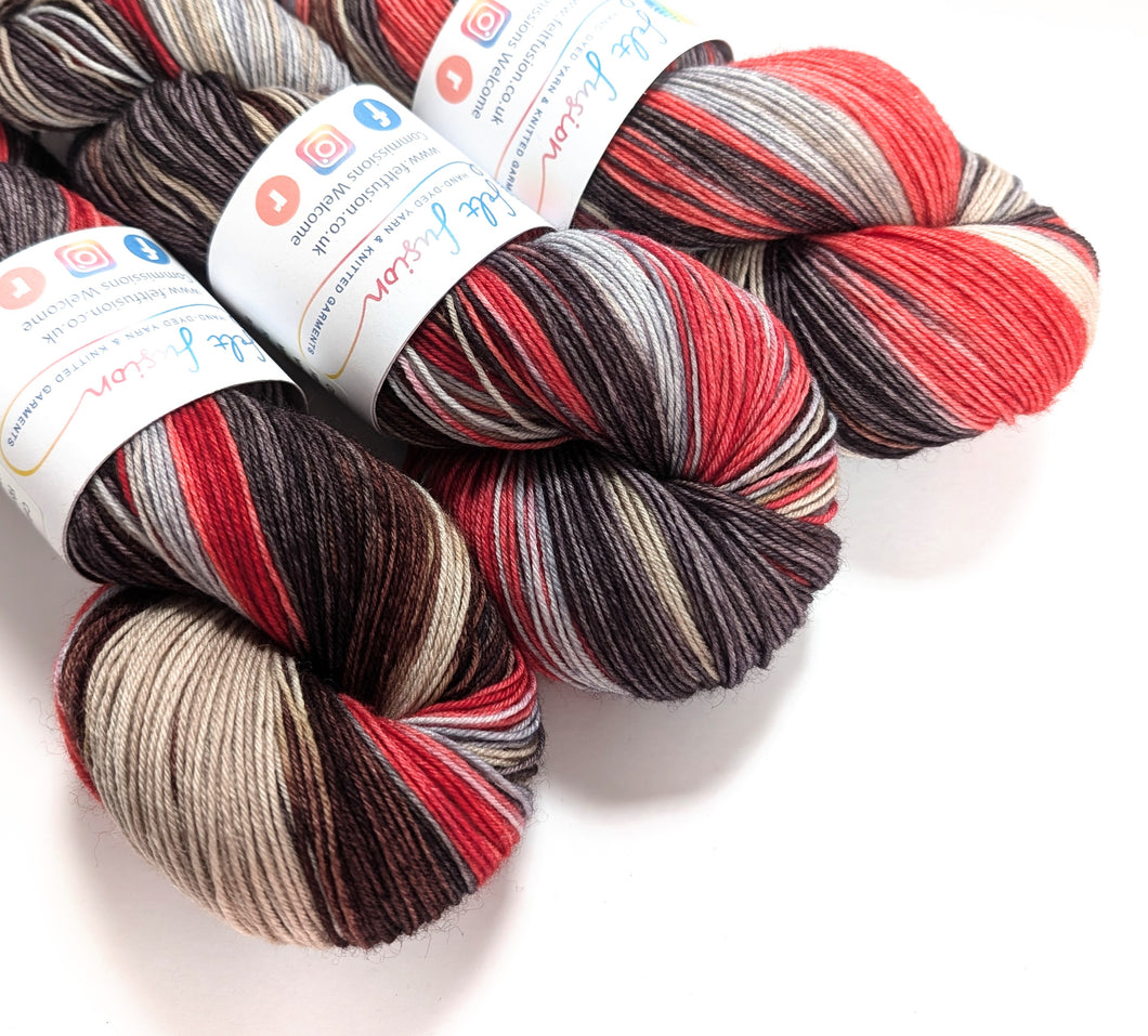 Little Red Riding Hood on superwash BFL/nylon sock yarn.