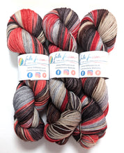 Load image into Gallery viewer, Little Red Riding Hood on superwash BFL/nylon sock yarn.
