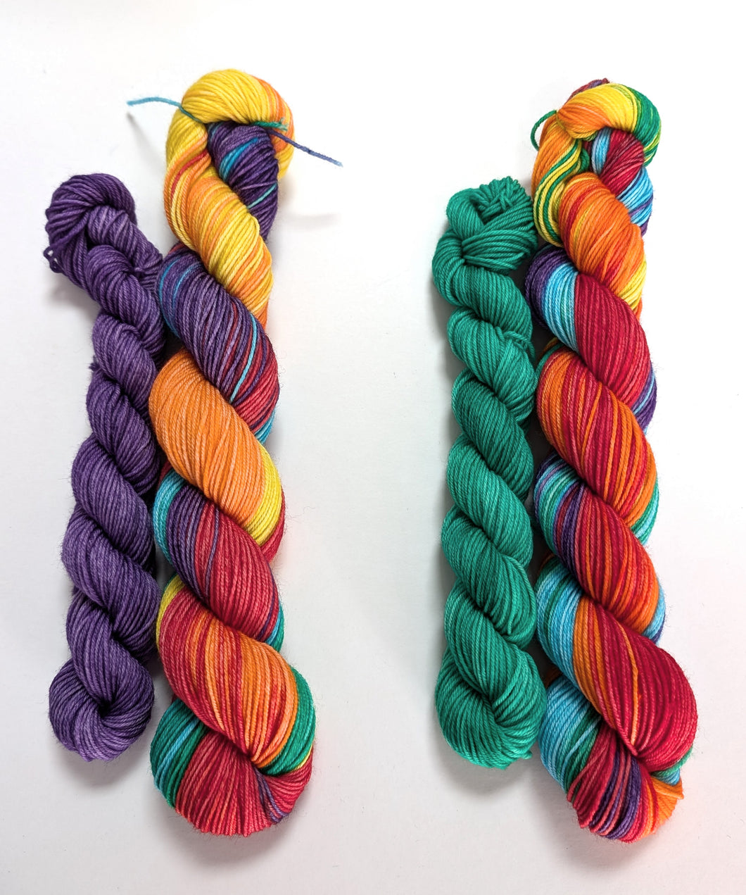 Rainbow sock set, on superwash merino/nylon sock yarn.