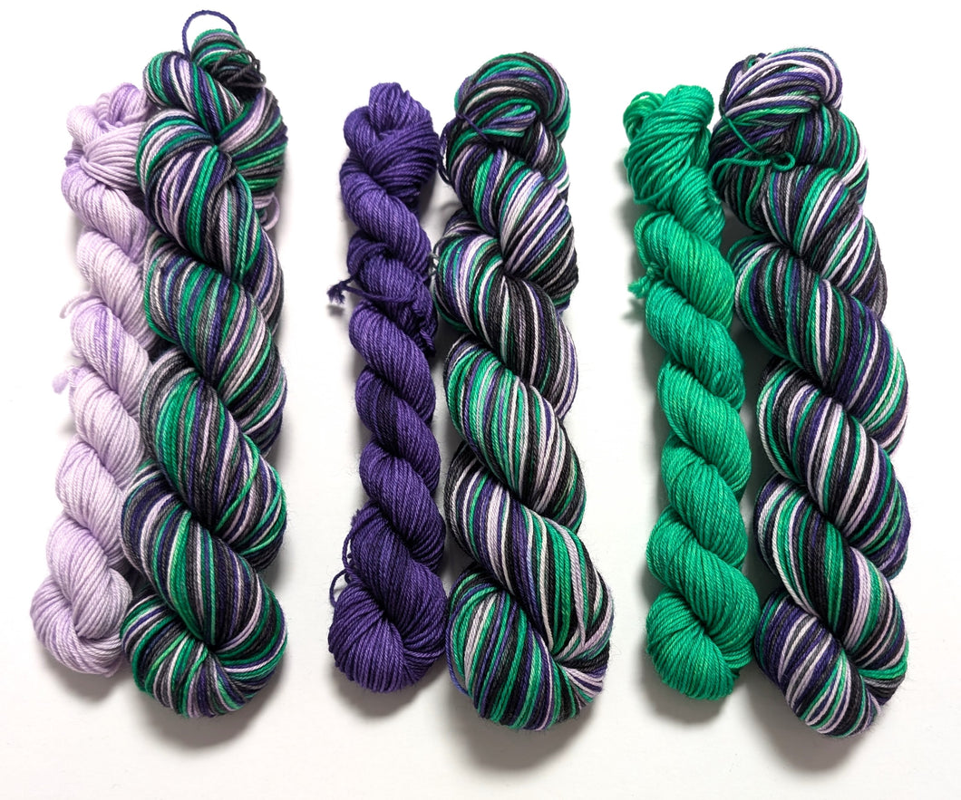 Witches' Brew sock set, on superwash merino/nylon sock yarn.