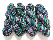 Load image into Gallery viewer, Witches&#39; Brew, hand dyed on Exmoor sock yarn.

