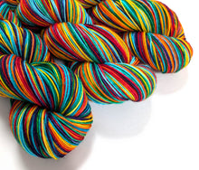 Load image into Gallery viewer, Rainbow, hand dyed on a superwash merino/nylon sock yarn.
