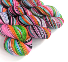 Load image into Gallery viewer, Hair Up! on a superwash merino/nylon sock yarn.
