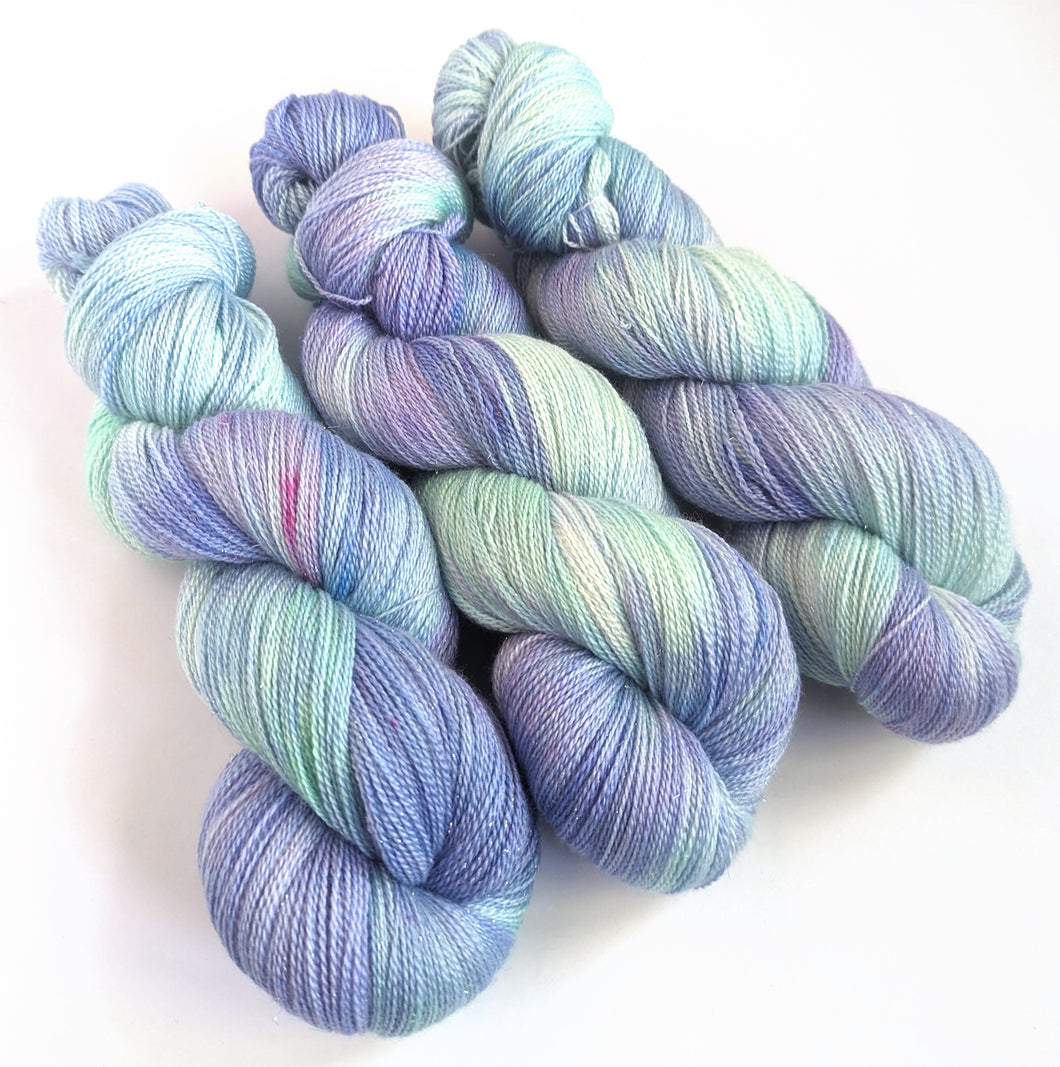 Sea Foam Merino/silk/sparkle base lace.