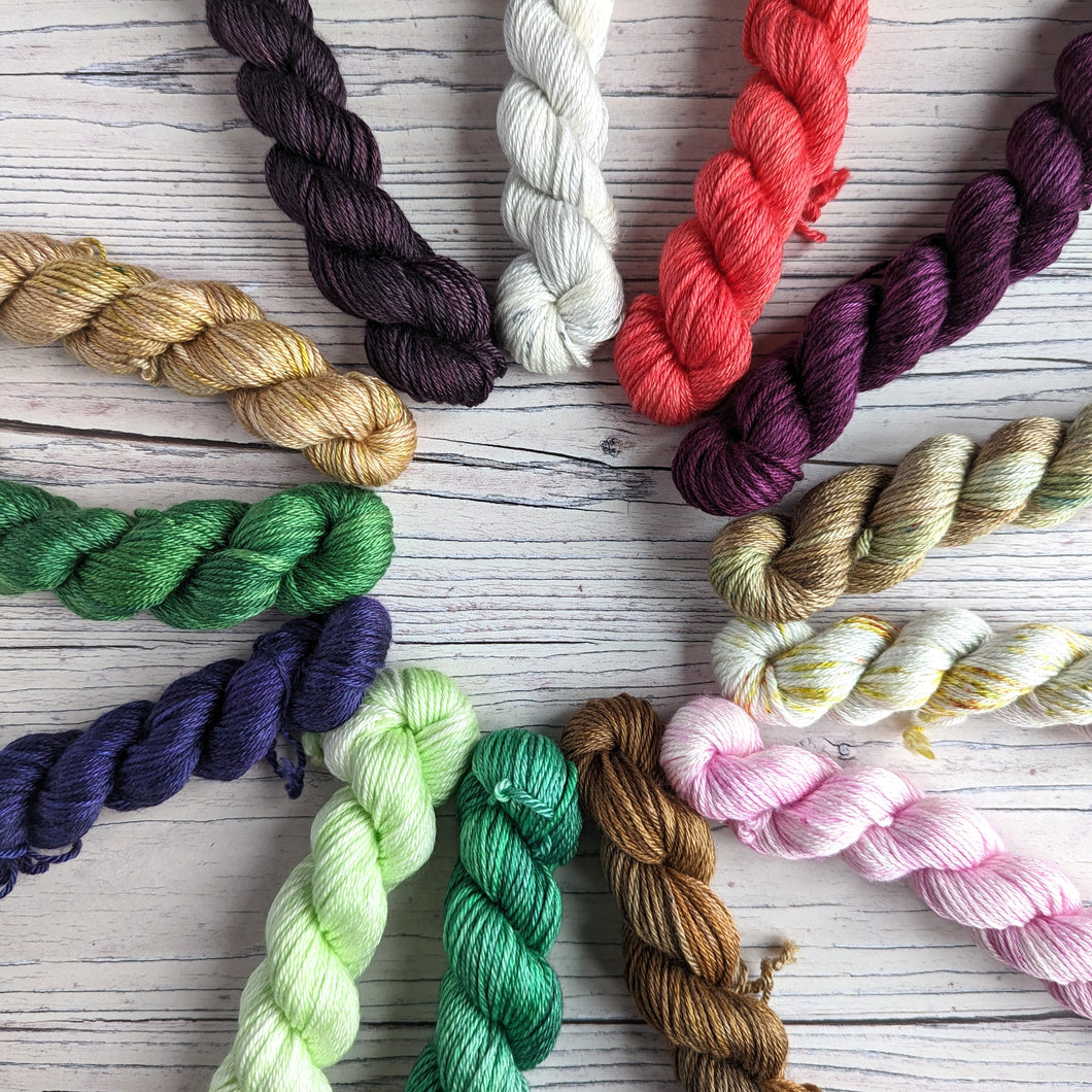 Celtic Astrological mini skein sets on superwash merino/silk 4ply