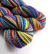 Load image into Gallery viewer, Yarn skeins in blue, pink, orange, yellow and purple.
