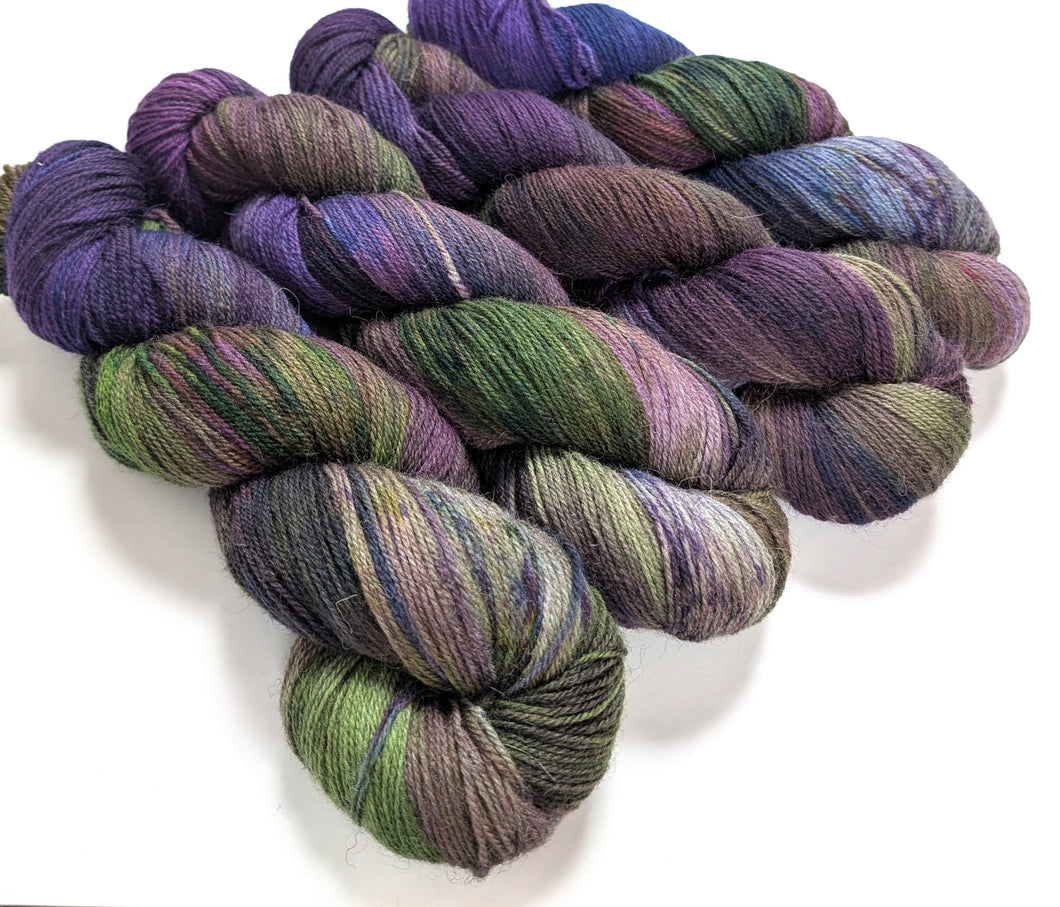 Witchy Woman, hand dyed on Exmoor wool sock yarn.
