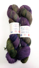 Load image into Gallery viewer, Witchy Woman on 100% llama 4ply/fingering weight yarn. Grey base.
