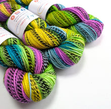 Load image into Gallery viewer, Colorful skeins of yarn with labels on a white background
