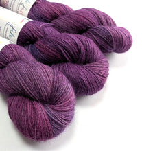 Load image into Gallery viewer, Purple Haze on 100% llama 4ply/fingering weight yarn. Grey base.
