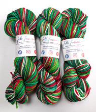 Load image into Gallery viewer, Holly Jolly Christmas on superwash Merino crazy 8 DK.
